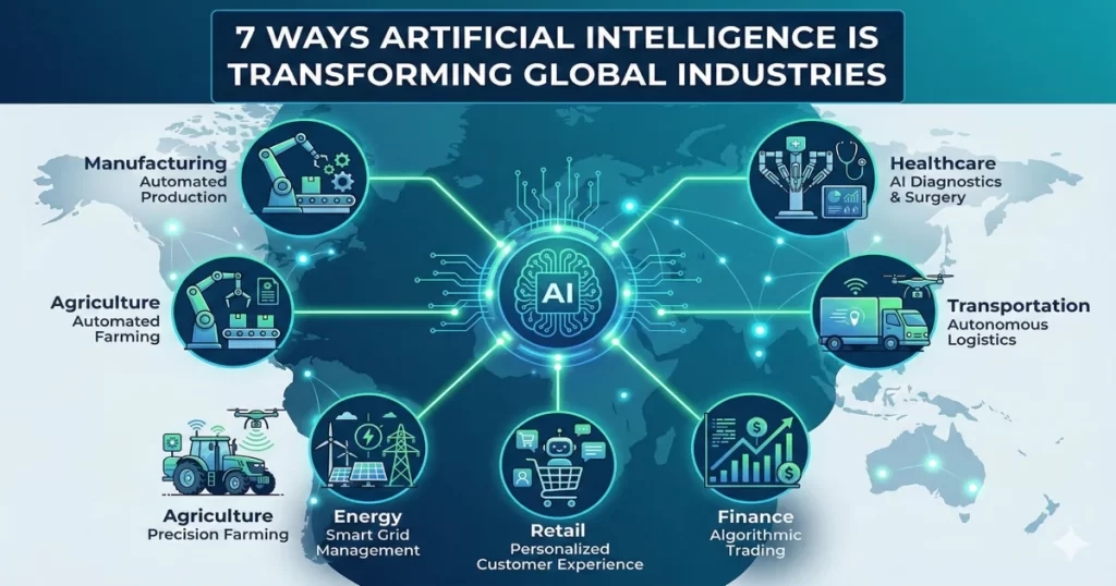 7 ways artificial intelligence is transforming global industries infographic
